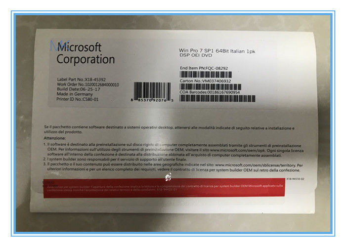 FQC - 08929 Microsoft Windows 7 Pro ภาษาอิตาลีออนไลน์ 2GB RAM สำหรับ 64 - bit
